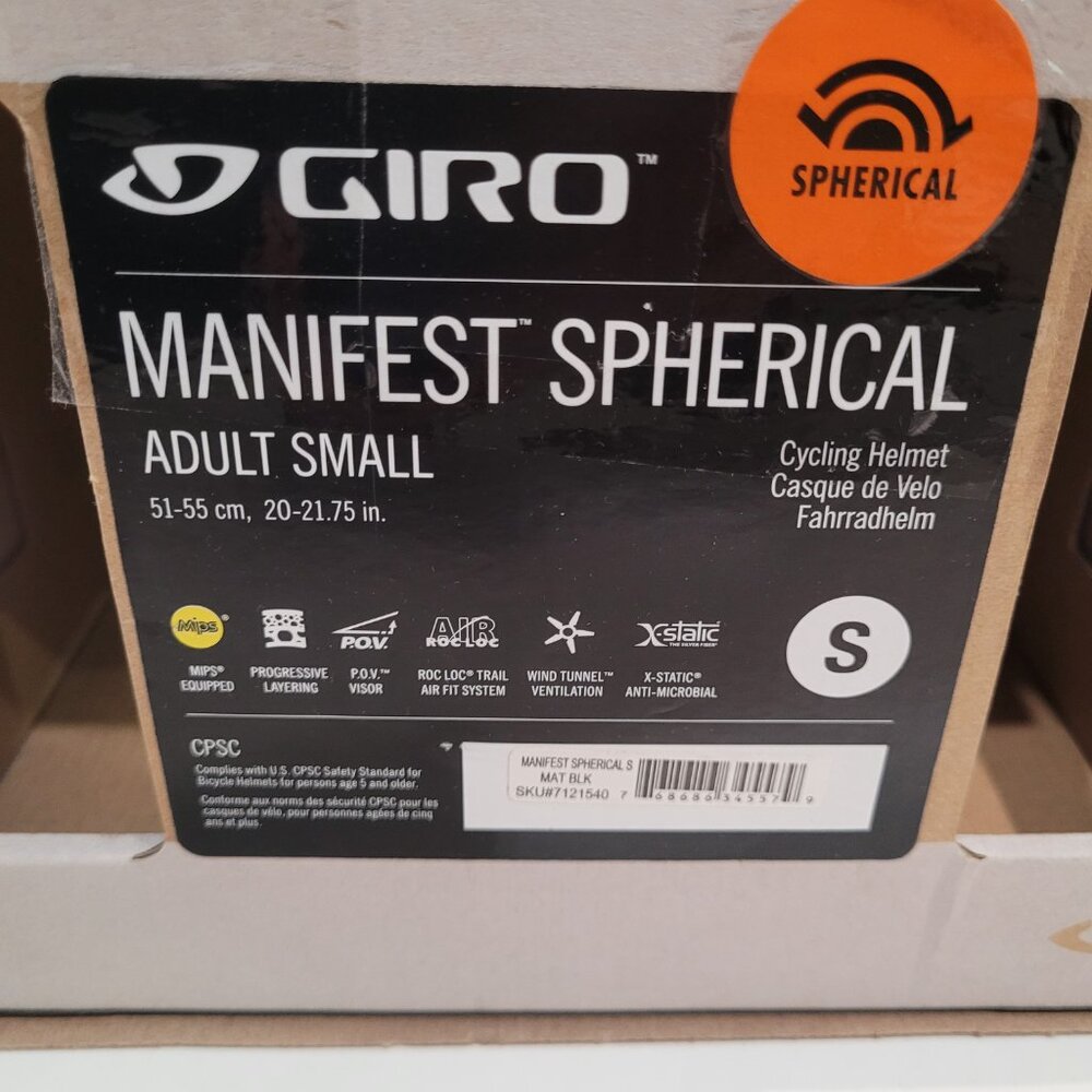 Giro Manifest Spherical Matte Black Small 51-55cm 7121540 Mips New - Picture 5 of 12